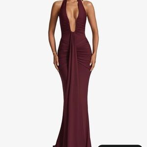 Elegant Burgundy Halter Maxi Dress